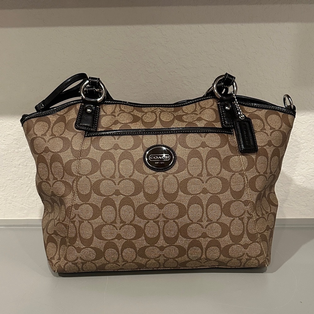 Coach Tan and Black Signature Tote